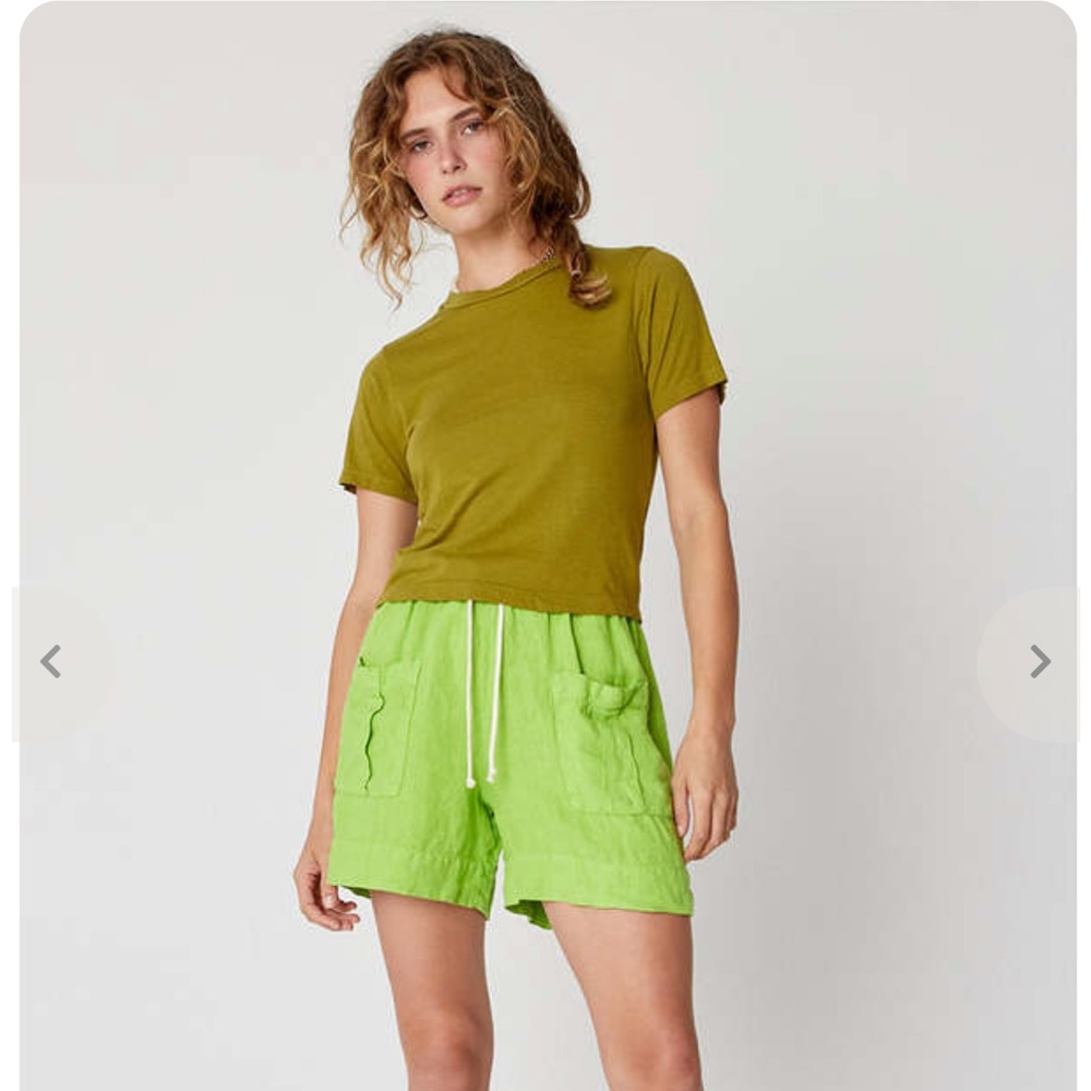 Neon Green Linen Paperbag Cargo Shorts